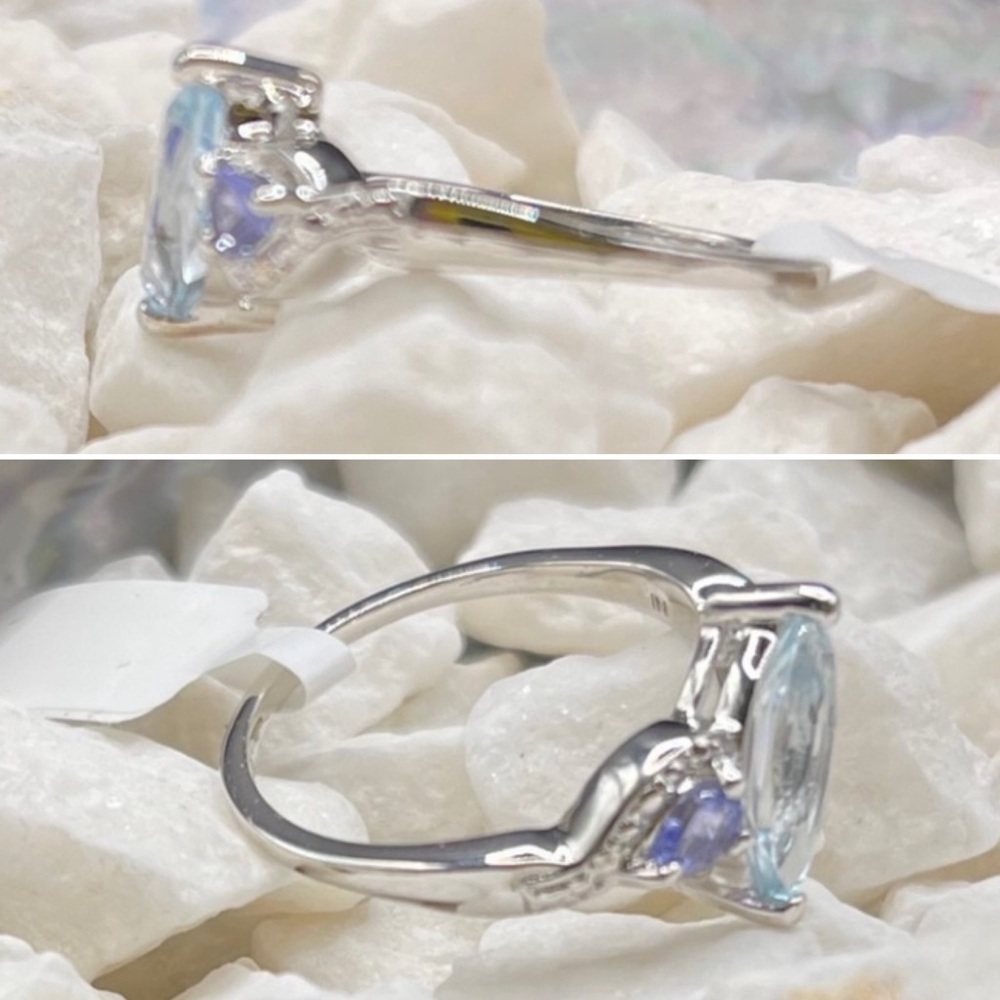 Topaz Tanzanite Ring Marquise Pear Cut Rhodium Sterling Silver Sky Blue W 7 NWT - Picture 8 of 17